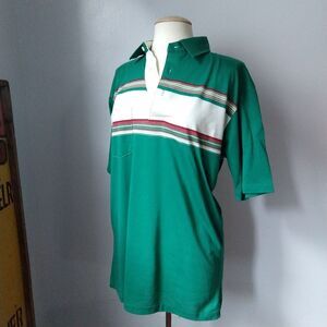Vintage Single-Stitch Teal Striped Polo Shirt Size L